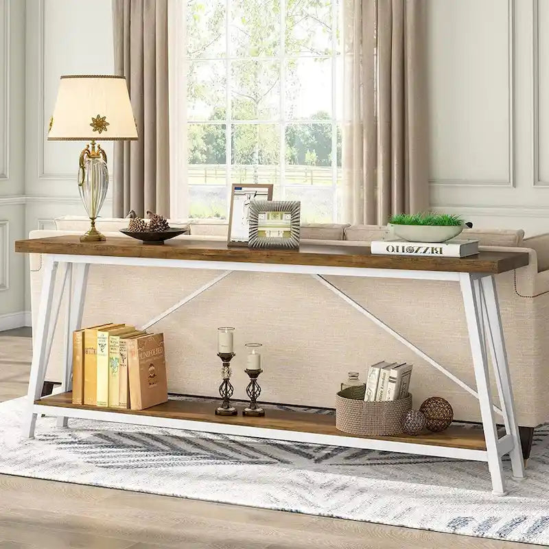 Console/table basse industrielle en bois pour entrée/couloir