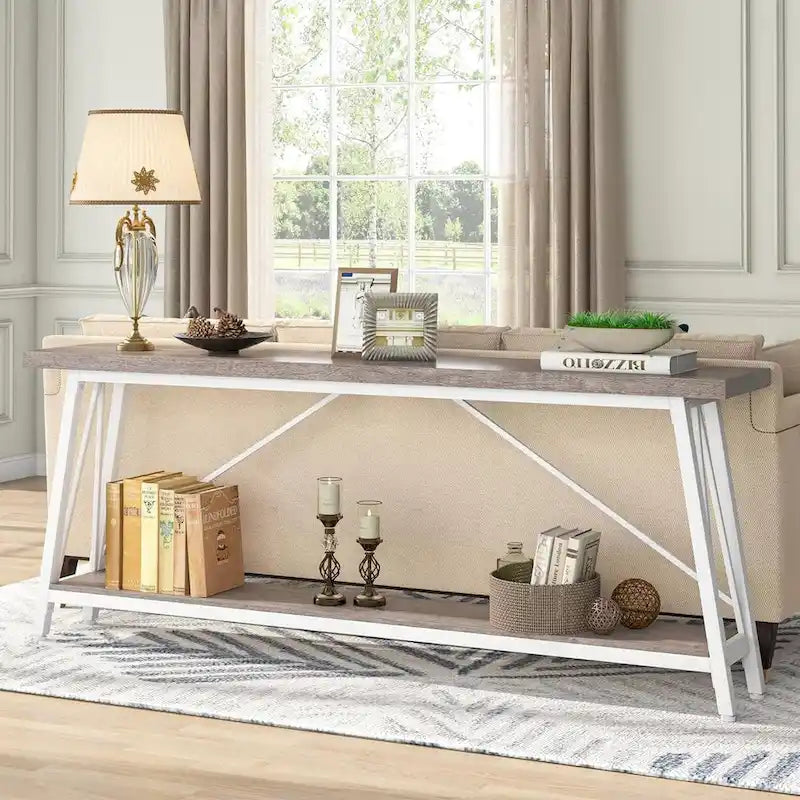 Console/table basse industrielle en bois pour entrée/couloir