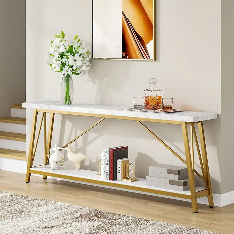 Console/table basse industrielle en bois pour entrée/couloir