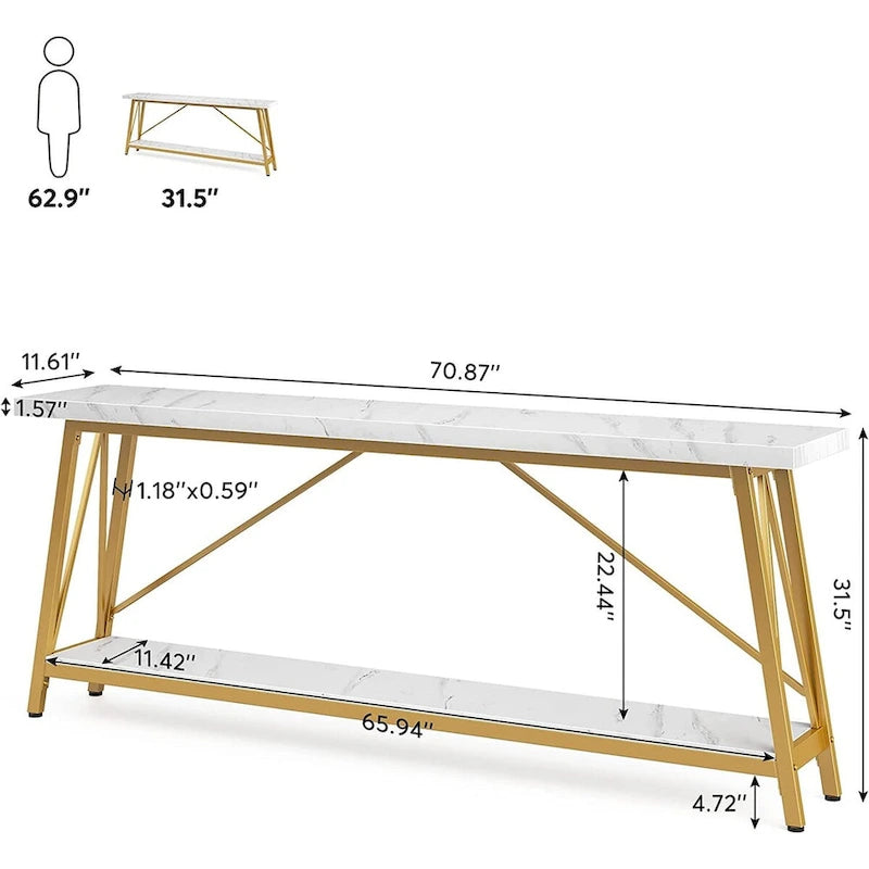 Console/table basse industrielle en bois pour entrée/couloir