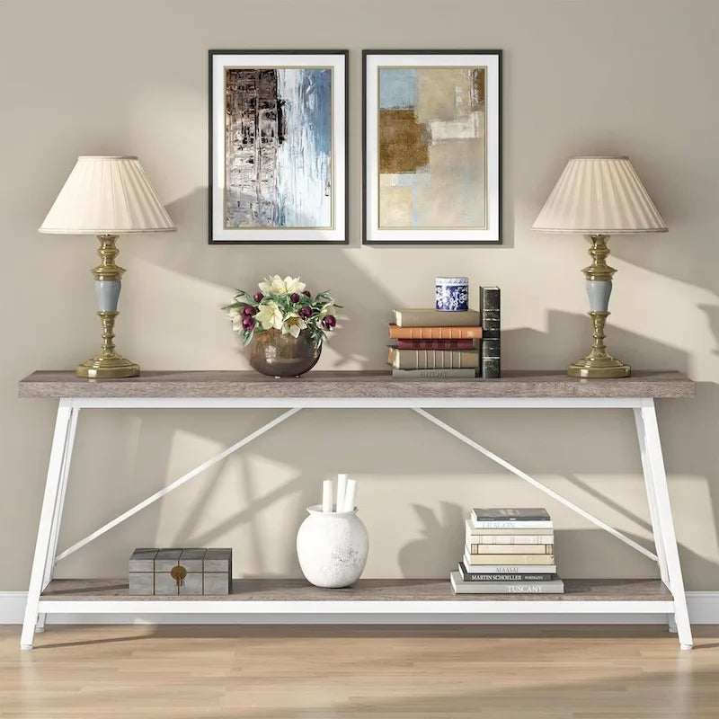 Console/table basse industrielle en bois pour entrée/couloir