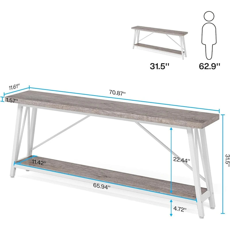 Console/table basse industrielle en bois pour entrée/couloir