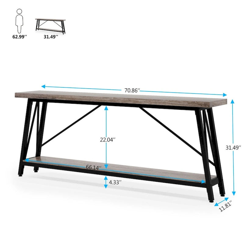 Console/table basse industrielle en bois pour entrée/couloir