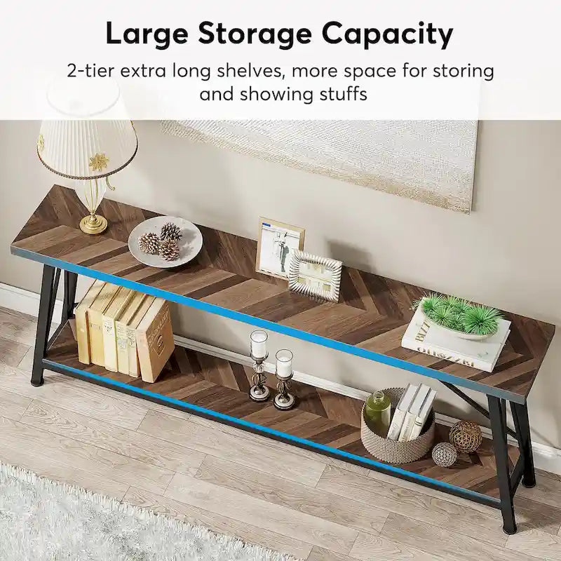 Console/table basse industrielle en bois pour entrée/couloir
