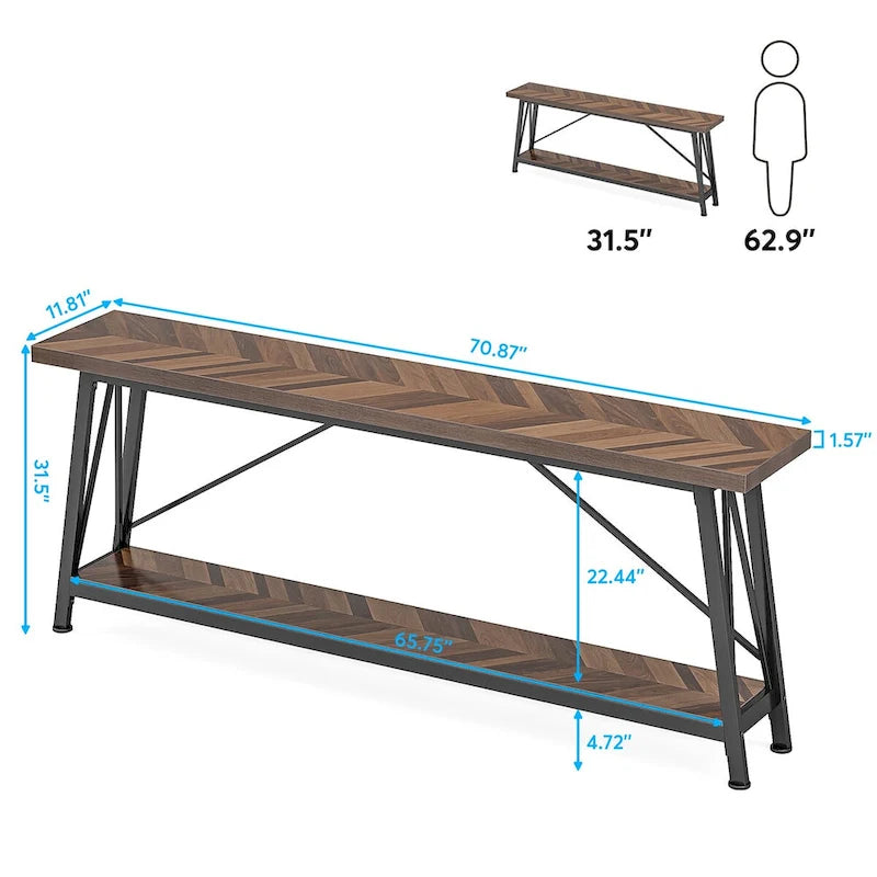 Console/table basse industrielle en bois pour entrée/couloir