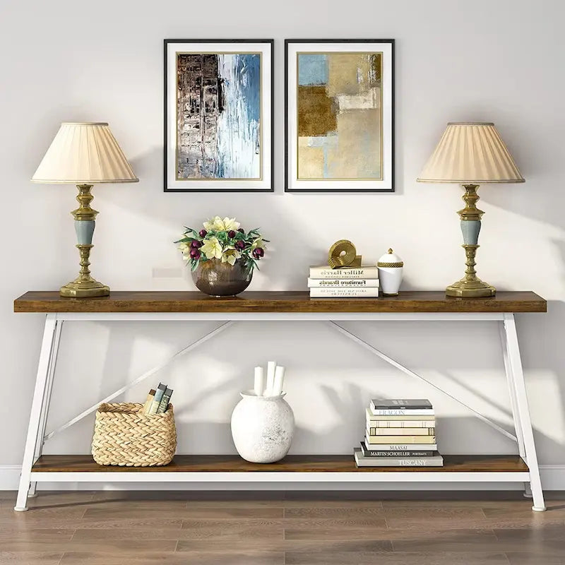 Console/table basse industrielle en bois pour entrée/couloir