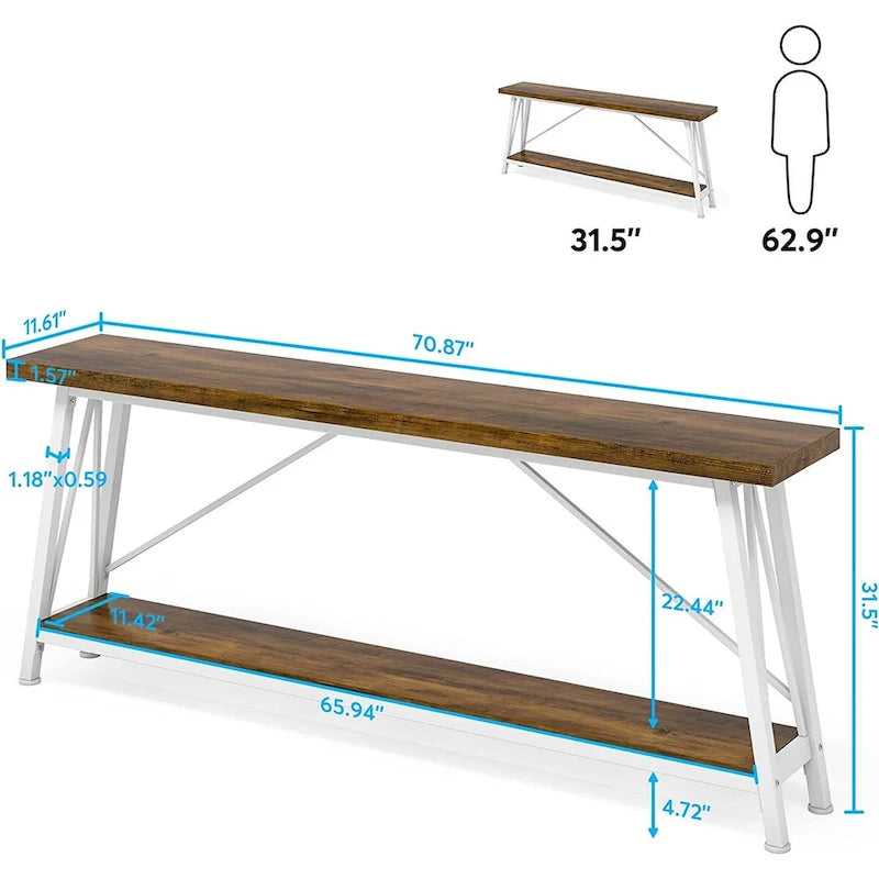 Console/table basse industrielle en bois pour entrée/couloir