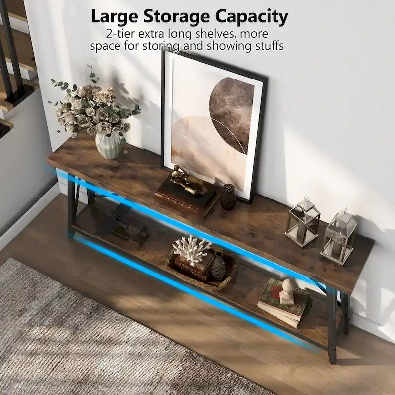Console/table basse industrielle en bois pour entrée/couloir