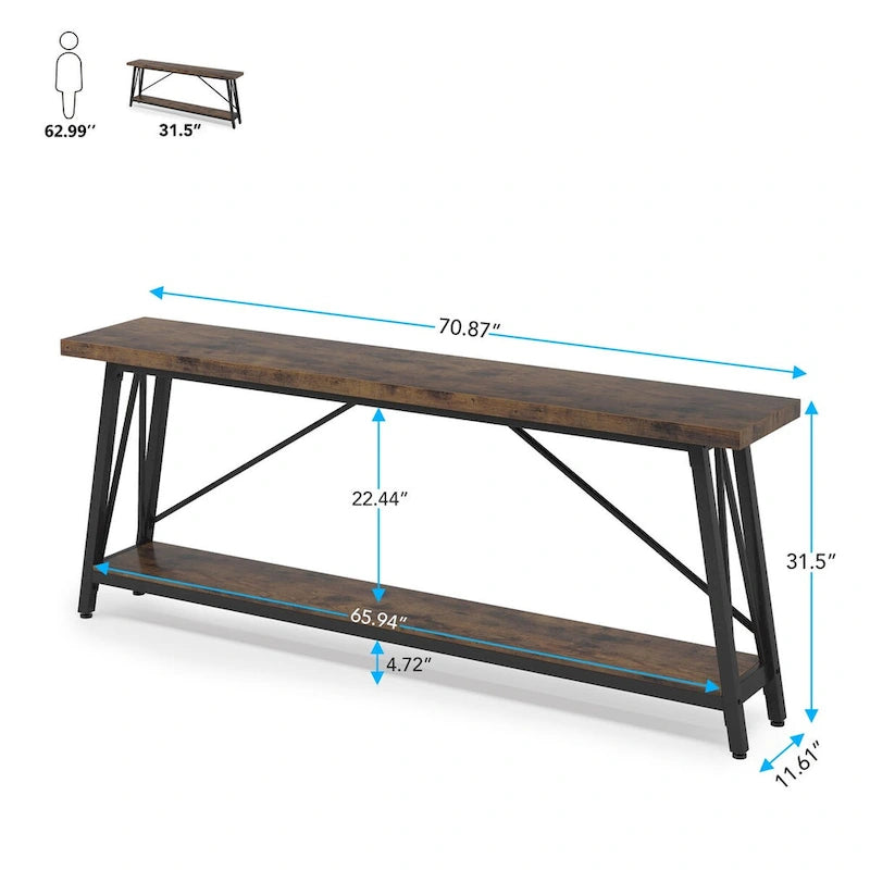 Console/table basse industrielle en bois pour entrée/couloir