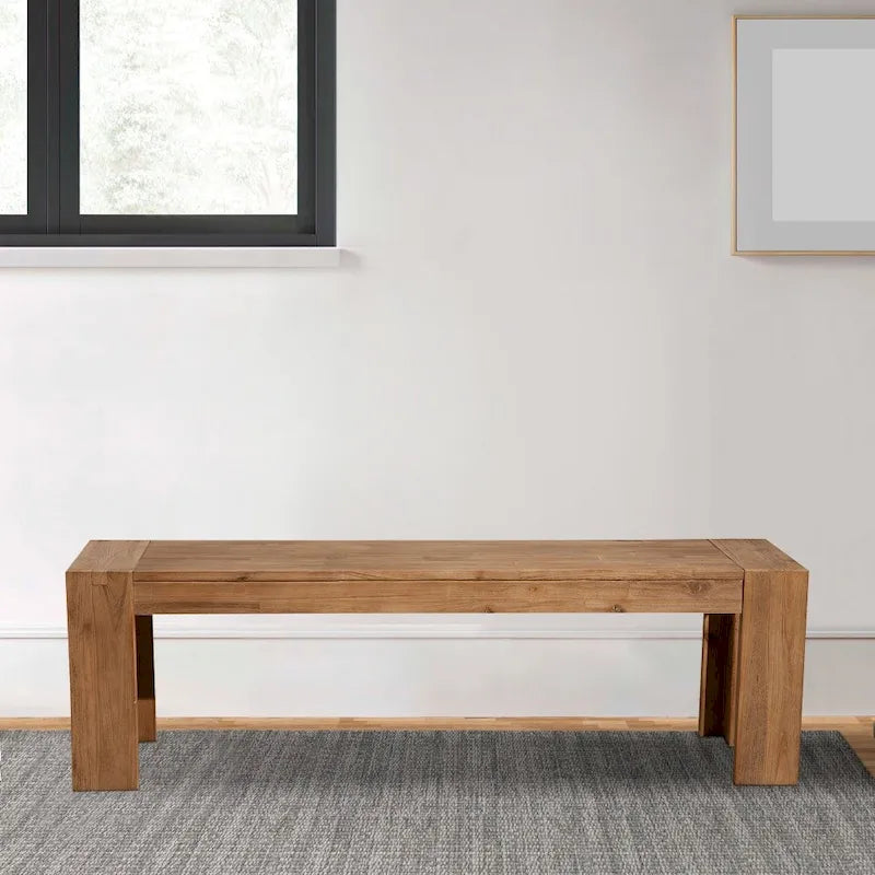 Banc en bois d'acacia massif avec pieds en équerre, marron - 46 cm (H) x 147 cm (l) x 41 cm (P)