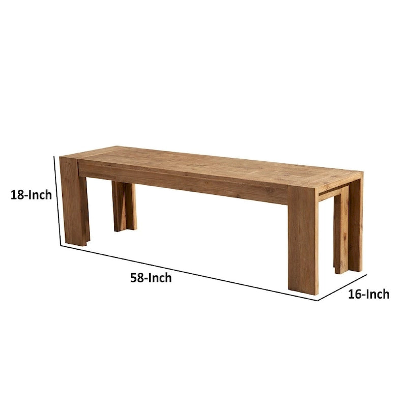 Banc en bois d'acacia massif avec pieds en équerre, marron - 46 cm (H) x 147 cm (l) x 41 cm (P)