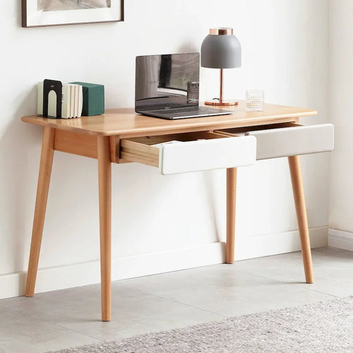 Bureau d'ordinateur en bois massif de 47 pouces avec 2 tiroirs pour bureau à domicile