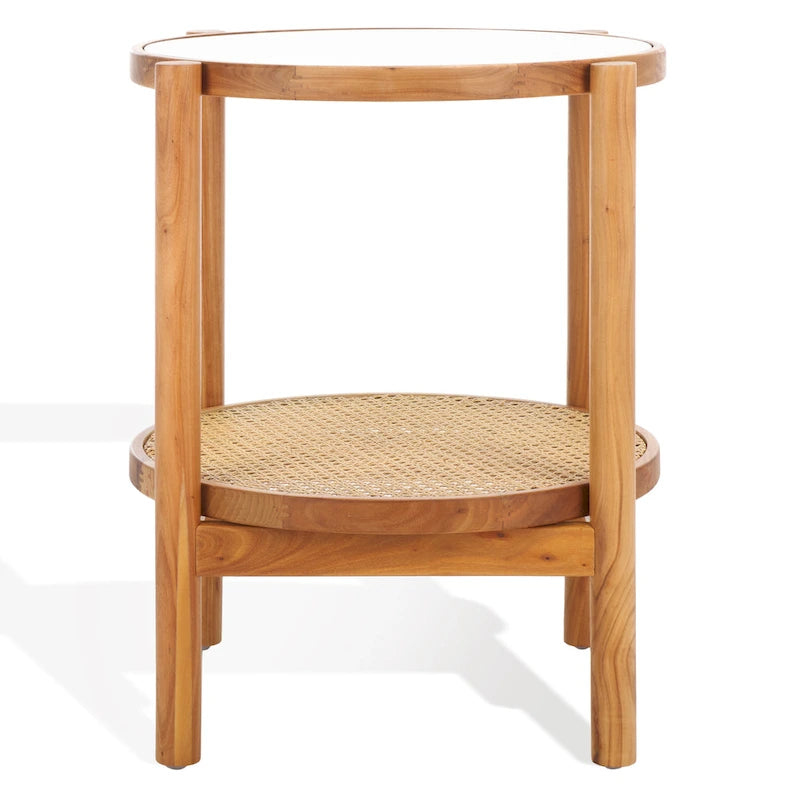 Table d'appoint SAFAVIEH Couture Alberdine en rotin et verre - 58,4 cm L x 58,4 cm P x 61 cm H