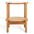 Table d'appoint SAFAVIEH Couture Alberdine en rotin et verre - 58,4 cm L x 58,4 cm P x 61 cm H