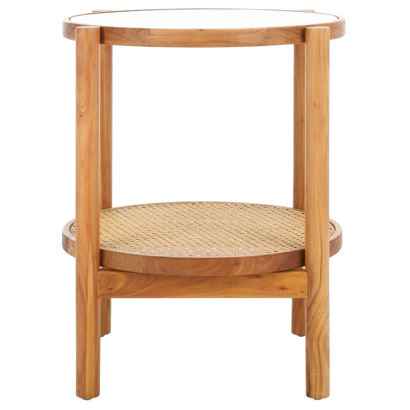 Table d'appoint SAFAVIEH Couture Alberdine en rotin et verre - 58,4 cm L x 58,4 cm P x 61 cm H