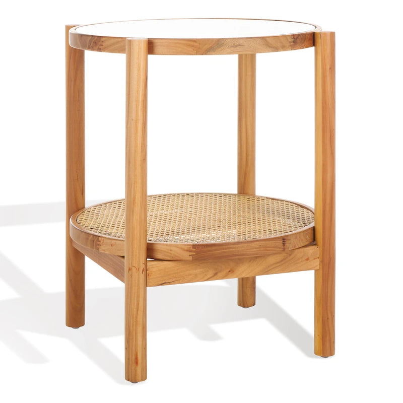 Table d'appoint SAFAVIEH Couture Alberdine en rotin et verre - 58,4 cm L x 58,4 cm P x 61 cm H