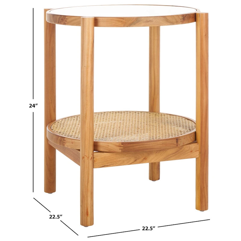 Table d'appoint SAFAVIEH Couture Alberdine en rotin et verre - 58,4 cm L x 58,4 cm P x 61 cm H
