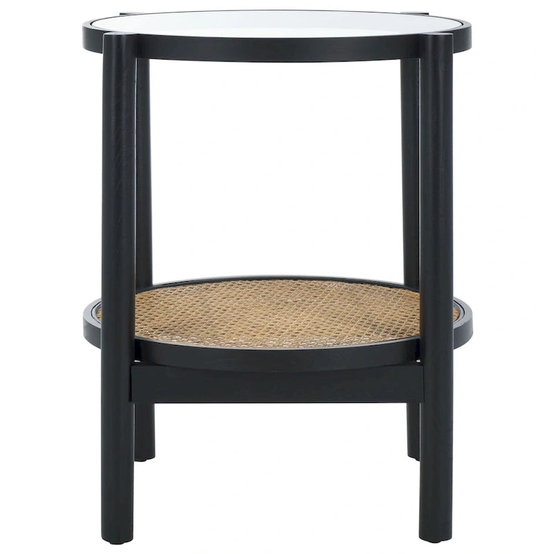 Table d'appoint SAFAVIEH Couture Alberdine en rotin et verre - 58,4 cm L x 58,4 cm P x 61 cm H