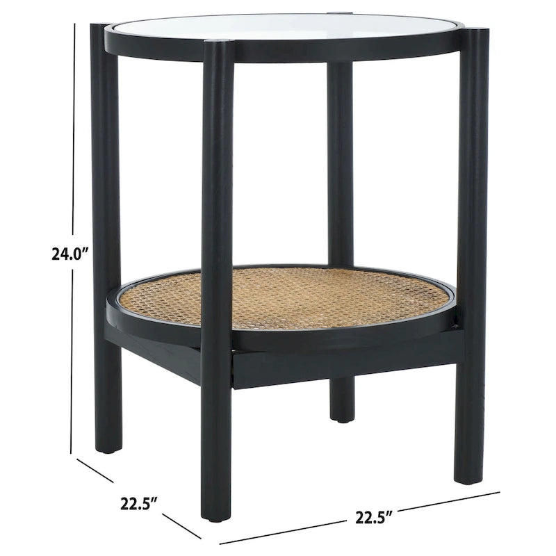 Table d'appoint SAFAVIEH Couture Alberdine en rotin et verre - 58,4 cm L x 58,4 cm P x 61 cm H