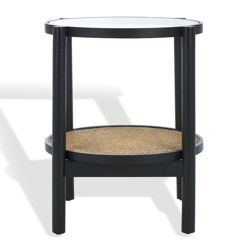 Table d'appoint SAFAVIEH Couture Alberdine en rotin et verre - 58,4 cm L x 58,4 cm P x 61 cm H