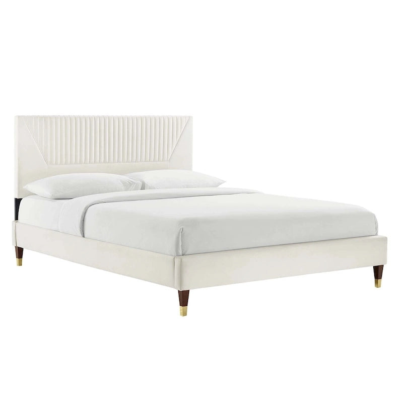 Lit plateforme king en velours performant capitonné Yasmine