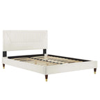 Lit plateforme king en velours performant capitonné Yasmine