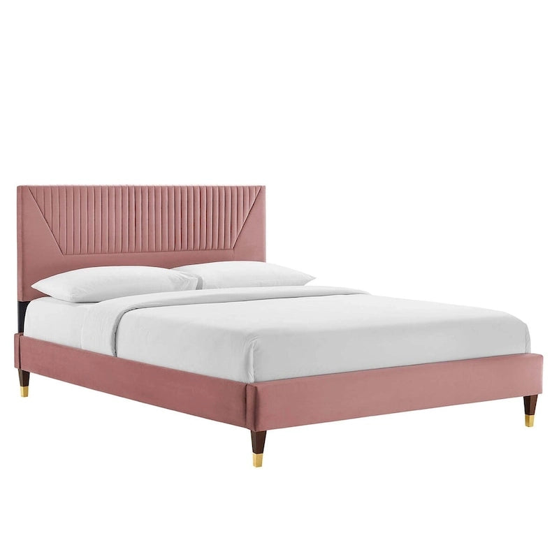 Lit plateforme king en velours performant capitonné Yasmine