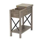 Table de chevet de style campagnard avec plateau rabattable, tiroir, 2 prises secteur et 2 ports USB.