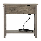 Table de chevet de style campagnard avec plateau rabattable, tiroir, 2 prises secteur et 2 ports USB.