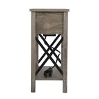 Table de chevet de style campagnard avec plateau rabattable, tiroir, 2 prises secteur et 2 ports USB.