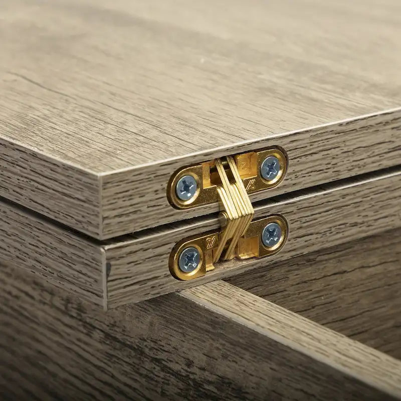 Table de chevet de style campagnard avec plateau rabattable, tiroir, 2 prises secteur et 2 ports USB.