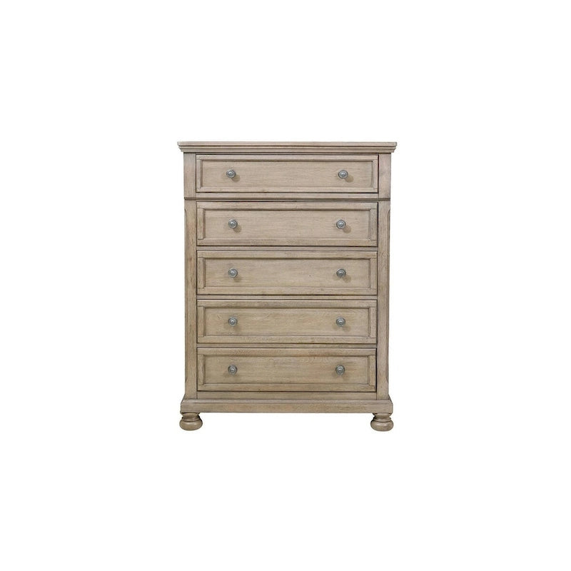 Ensemble de chambre à coucher moderne Donald 5 pièces gris avec plateforme de rangement et traîneau