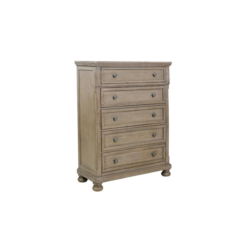 Ensemble de chambre à coucher moderne Donald 5 pièces gris avec plateforme de rangement et traîneau
