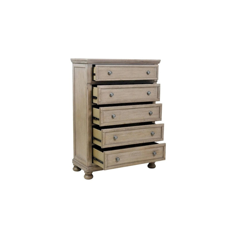 Ensemble de chambre à coucher moderne Donald 5 pièces gris avec plateforme de rangement et traîneau