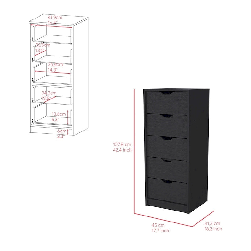 Commode étroite à 5 tiroirs