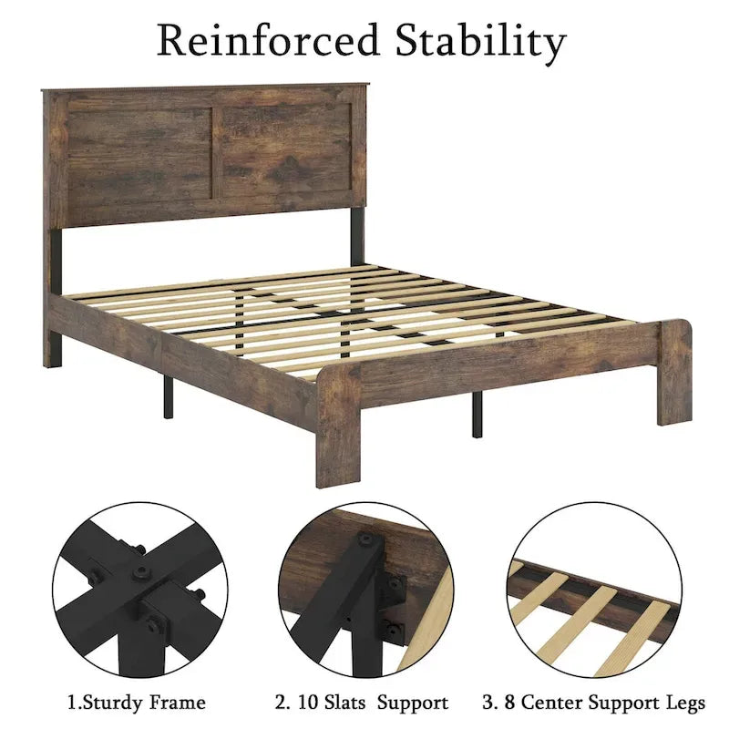 Lit plateforme en bois brun foncé, taille standard, pour chambre à coucher
