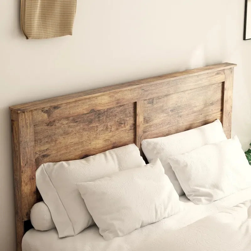 Lit plateforme en bois brun foncé, taille standard, pour chambre à coucher