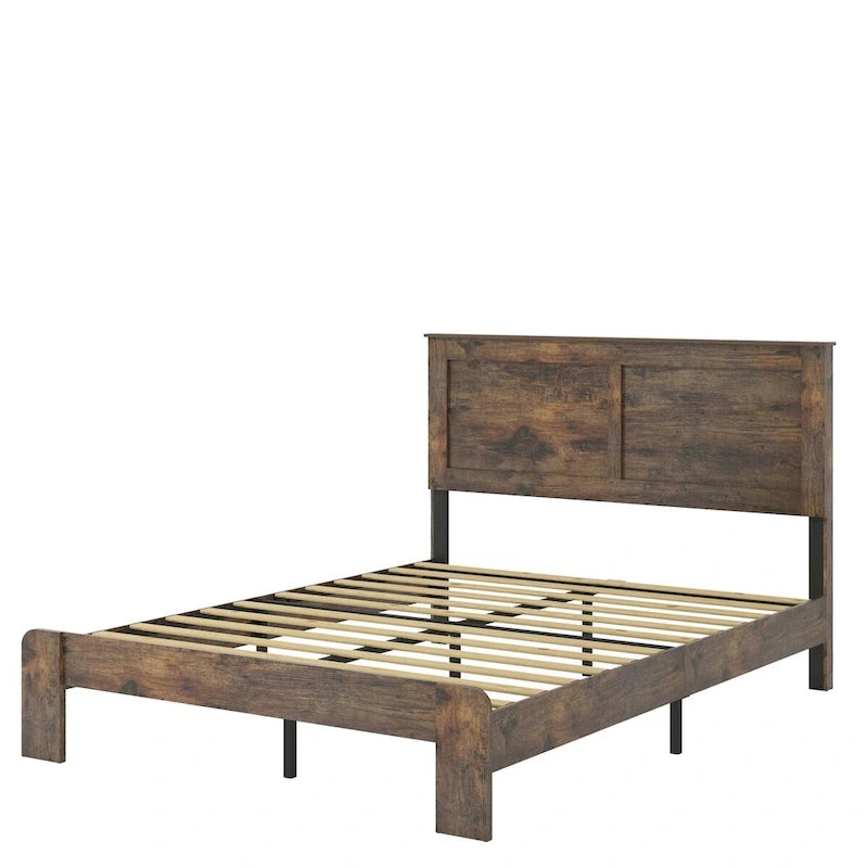 Lit plateforme en bois brun foncé, taille standard, pour chambre à coucher