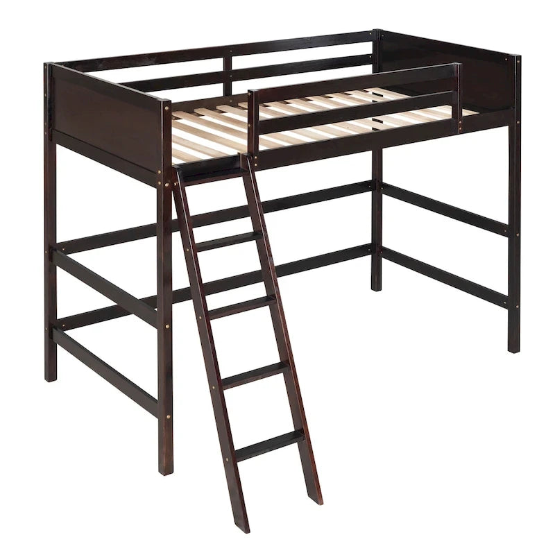 Lit mezzanine simple en bois massif avec échelle