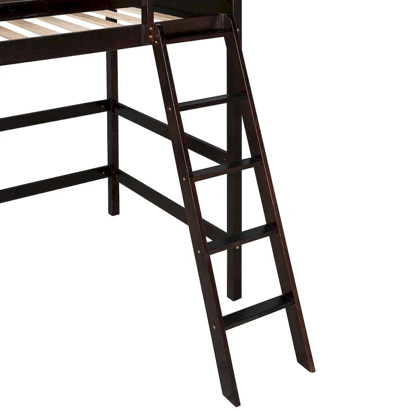 Lit mezzanine simple en bois massif avec échelle