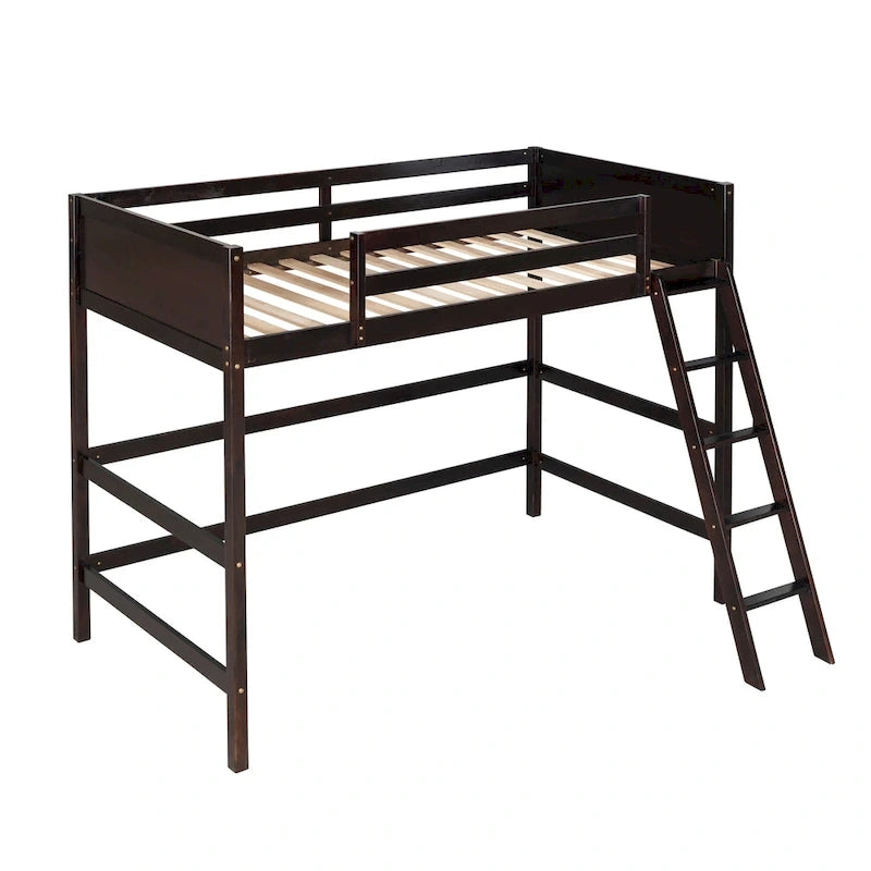 Lit mezzanine simple en bois massif avec échelle