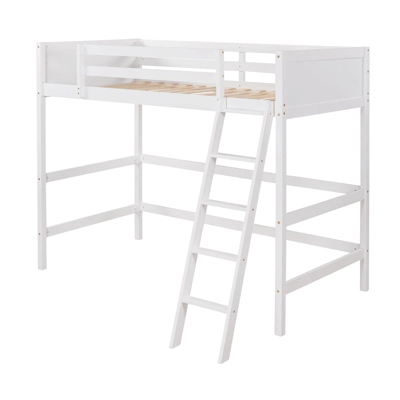 Lit mezzanine simple en bois massif avec échelle
