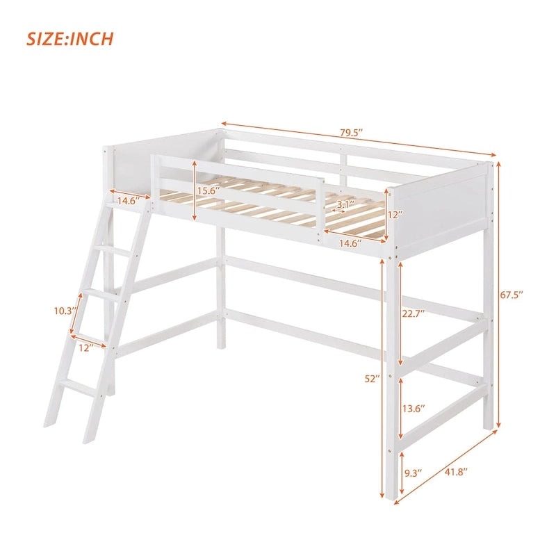 Lit mezzanine simple en bois massif avec échelle