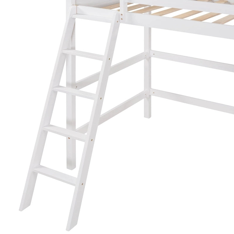 Lit mezzanine simple en bois massif avec échelle