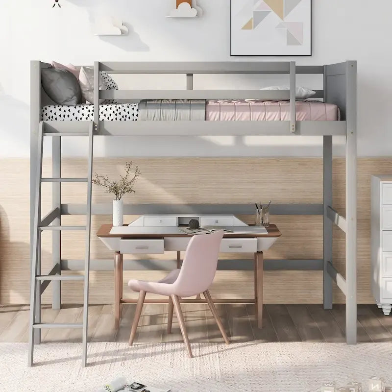 Lit mezzanine simple en bois massif avec échelle