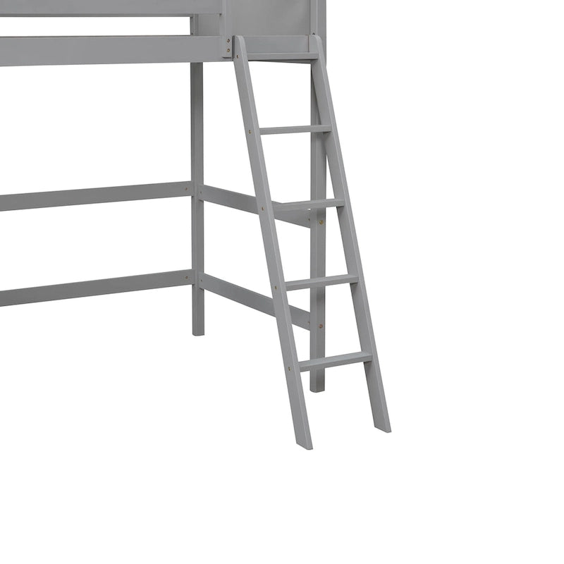 Lit mezzanine simple en bois massif avec échelle