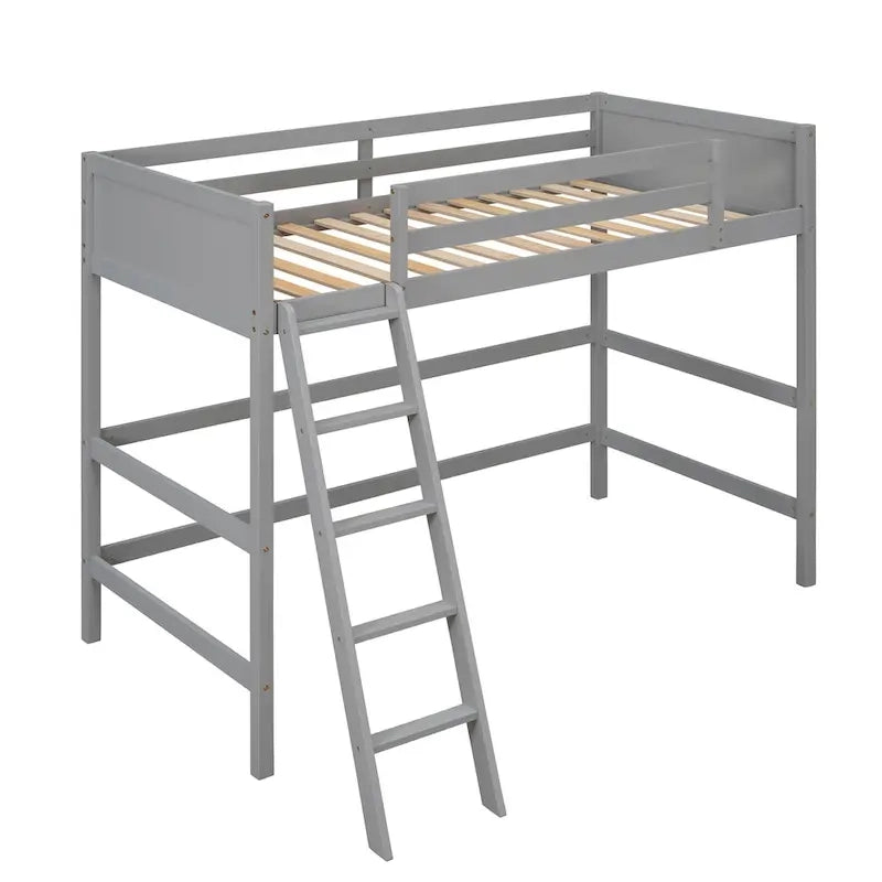 Lit mezzanine simple en bois massif avec échelle