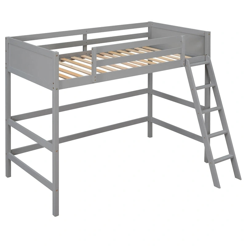 Lit mezzanine simple en bois massif avec échelle