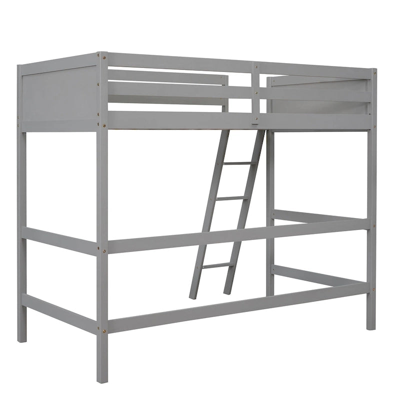 Lit mezzanine simple en bois massif avec échelle