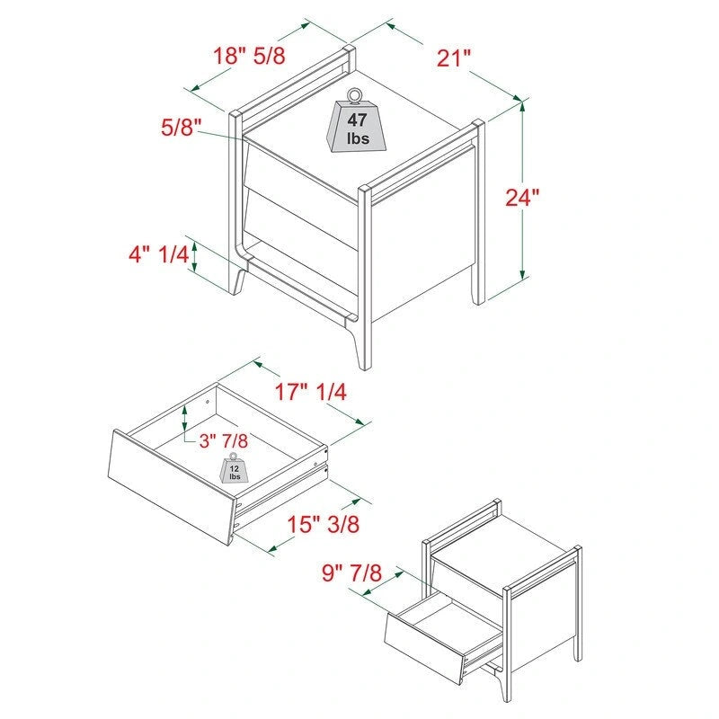 Table de chevet scandinave en bois massif à façade angulaire